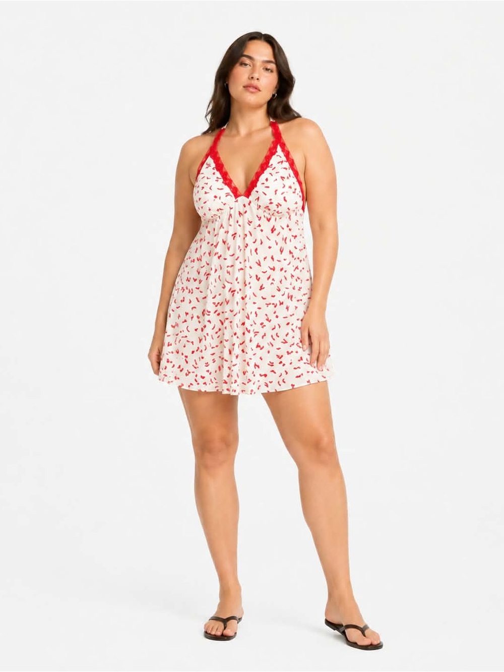 Wild Fable White & Red Pepper Print Lace Trim Halter Dress – Size XL NWT